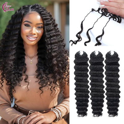 FH 100g/Pack Deep Wave Crochet Human Hair Extension Knotless Feather Human Hair