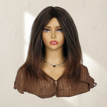 FH Kinky Straight Glueless Wig Synthetic Hair Afro Wig (18Inch, Black to Brown)P14339
