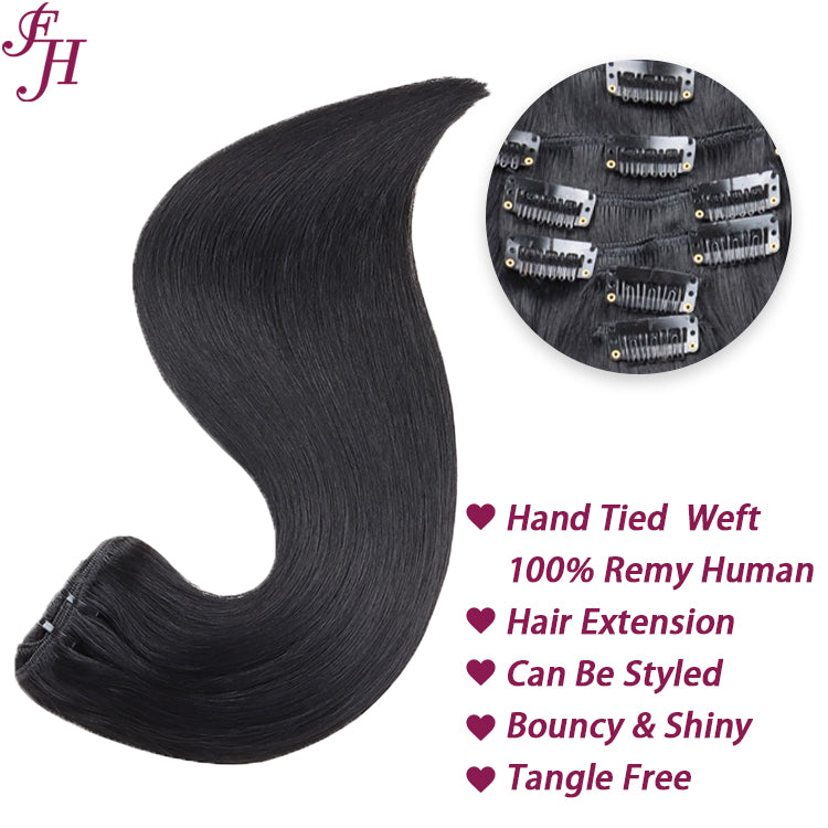 FH jet black #1 human hair clip in hair extension