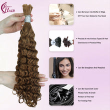 FH 1 bundle, 100 grams/pack, deep curly human hair, #30 color (Warm Brown), Bohemian style braiding loose hair, 12-24 inches.