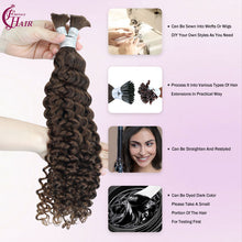 FH 1 bundle, 100 grams/pack, deep curly human hair, #4 color (dark brown-black), Bohemian style braiding loose hair, 12-24 inches.