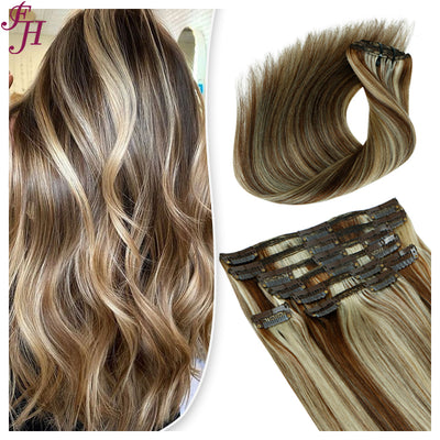 FH highlight #P4/613 Russian human hair clip in hair extension