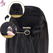 Load image into Gallery viewer, FH natural black #1B 100% indian virgin raw human hair straight drawstring ponytail