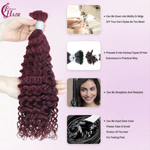 FH 1 bundle, 100 grams/pack, deep curly human hair, #99j color (burgundy), Bohemian style braiding loose hair, 12-24 inches.
