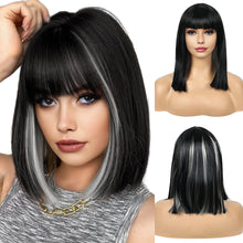 FH P14938K Two Sides Highlight  Short Bob Wig Straight Synthetic Hair with Bangs
