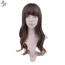 FH Dark Brown Highlights Long Wavy Wig Synthetic Hair Replacement Wigs (20 inches) P13289