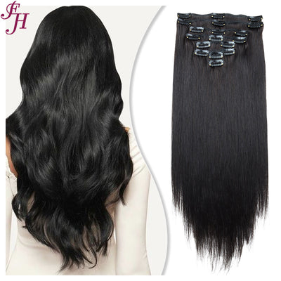 FH natural black #1B human hair clip in hair extension