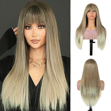 FH Long Blonde Wigs for Women with Fringe Synthetic Striaght Wig P15230