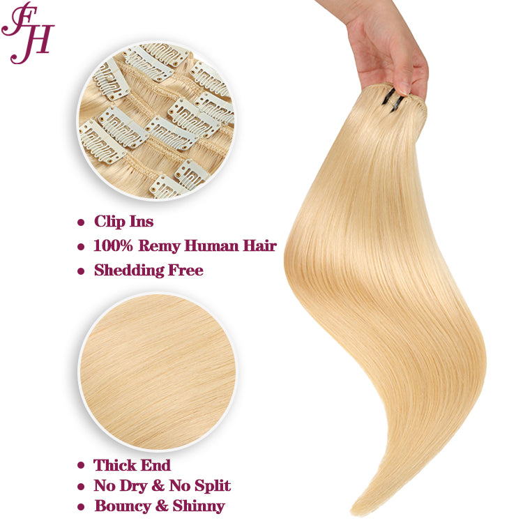 FH platinum blonde #60 Russian human hair clip in hair extension
