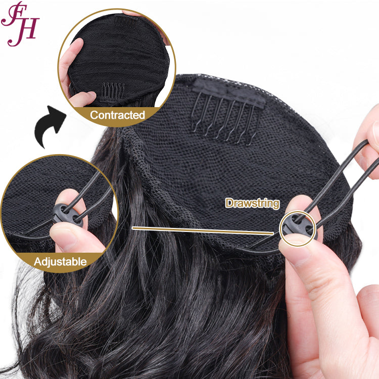 FH Wholesale Brazilian Curly Hair drawstring ponytail human hair extension