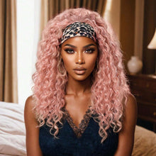 FH Headband Wigs Curly Wig Synthetic Fiber Peach pink 24'' P15323