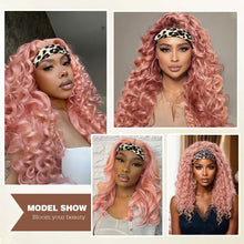 FH Headband Wigs Curly Wig Synthetic Fiber Peach pink 24'' P15323