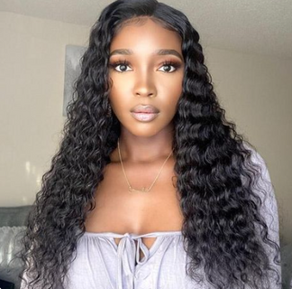 FH water wave natural black 13x4 lace real hair wig