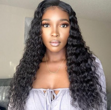 FH water wave natural black 13x4 lace real hair wig