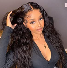 FH water wave natural black 13x4 lace real hair wig