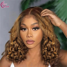 FH 300% 13x4 bouncy loose glueless lace frontal wig 100% Human Hair Lace Wig color #4-30