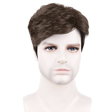 FH Mens Short Brown Wig Curly Wigs Layered Synthetic Wig P13945