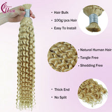 FH 1 bundle, 100 grams/pack, deep curly human hair, #613 color (Creamy Light Gold), Bohemian style braiding loose hair, 12-24 inches.