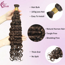 FH hair bundle no weft Italian curly Human Hair Braiding Bulk #4 Chocolate Brown Deep Wave For Goddess Braids & Wigs