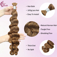 FH hair bundle no weft Loose Deep Wave Braiding Hair Bulk #30 Copper Brown - 100% Human Hair for Knotless Boho Braids