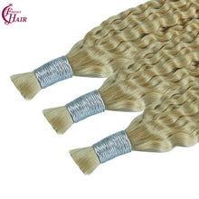 FH 1 bundle, 100 grams/pack, deep curly human hair, #613 color (Creamy Light Gold), Bohemian style braiding loose hair, 12-24 inches.