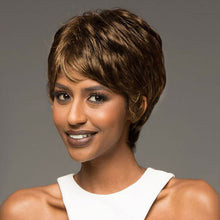 FH Short Brown Pixie Wigs Curly Straight Synthetic Hair Wig (Chestnut Brown)12inch P12613K
