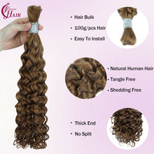 FH 1 bundle, 100 grams/pack, deep curly human hair, #30 color (Warm Brown), Bohemian style braiding loose hair, 12-24 inches.