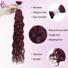 FH hair bundle no weft Water Wave Bulk Human Hair #99J Burgundy - Premium Braiding Hair for Styling