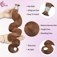 FH 1 bundle 100g/pack body wave human hair bulk shade 30 (Ash Brown) boho braids bulk hair 12-24 inches
