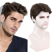 FH Mens Short Brown Wig Curly Wigs Layered Synthetic Wig P13945