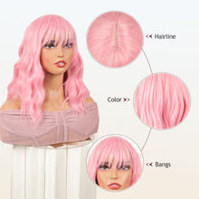 FH P13576 Rose Net Wavy Straight Pink Synthetic Bob Wig with Bangs