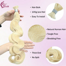 FH 1 bundle, 100 grams/pack, body wave human hair, color #613 (creamy light blonde), Bohemian style braiding hair, 12-24 inches.