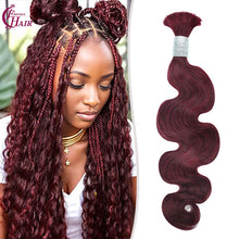 FH 1 bundle, 100 grams/pack, body wave human hair, 99j color (burgundy), Bohemian style braiding bulk hair, 12-24 inches