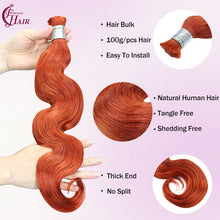 FH 1 bundle, 100 grams/pack, body wave human hair, color #350 (warm reddish-orange), Bohemian style braiding loose hair, 12-24 inches.