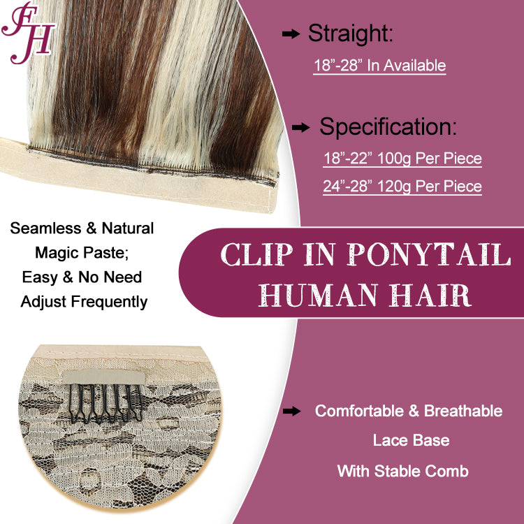 FH highlight P4/613 hairpiece ponytail human hair raw claw clip ponytail human hair