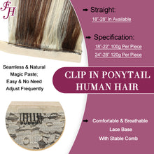 Load image into Gallery viewer, FH highlight P4/613 hairpiece ponytail human hair raw claw clip ponytail human hair