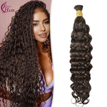 FH hair bundle no weft Italian curly Human Hair Braiding Bulk #4 Chocolate Brown Deep Wave For Goddess Braids & Wigs