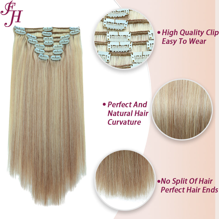 FH higlightlight blonde Remy European human hair clip in hair extension
