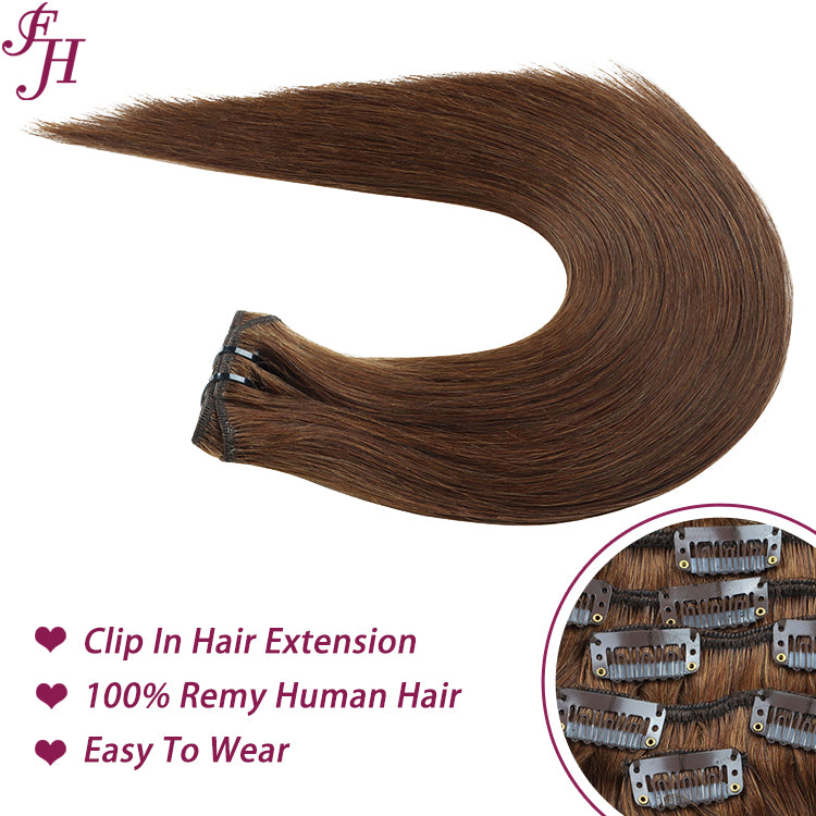 FH chocolate brown #4 Russian human hair clip in hair extension