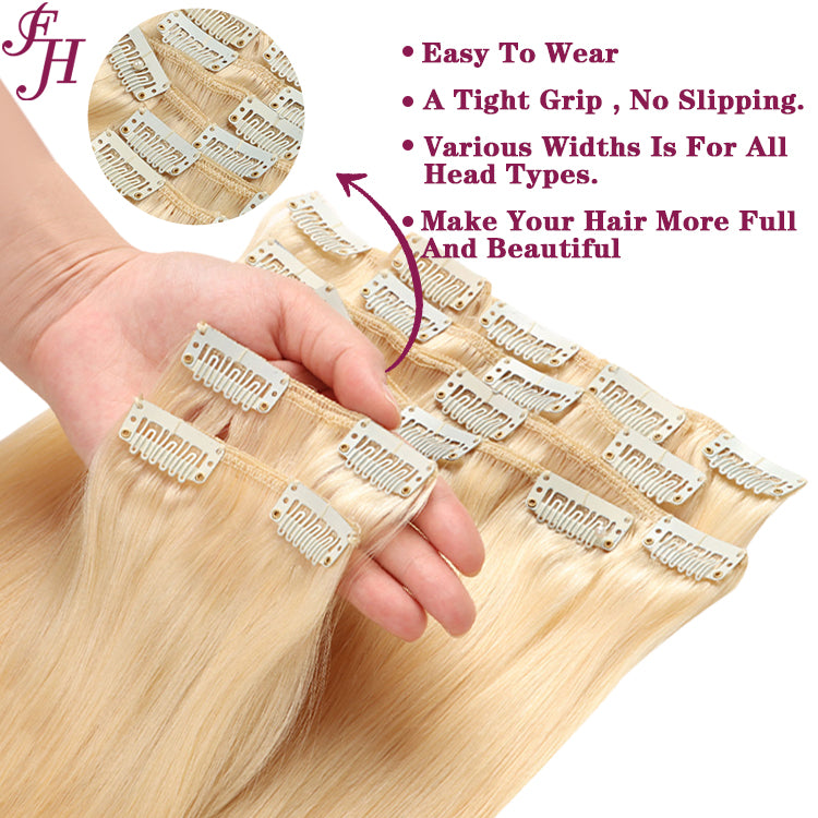 FH platinum blonde #60 Russian human hair clip in hair extension