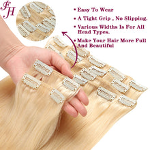 Load image into Gallery viewer, FH platinum blonde #60 Russian human hair clip in hair extension
