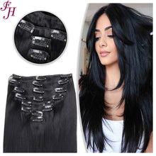 Load image into Gallery viewer, FH jet black #1 human hair clip in hair extension