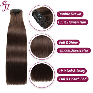 FH dark brown #2 Russian human hair clip in hair extension