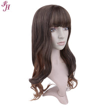 FH Dark Brown Highlights Long Wavy Wig Synthetic Hair Replacement Wigs (20 inches) P13289