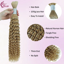 FH 1 bundle, 100 grams/pack, deep curly human hair, #27 color (Ash Brown), Bohemian style braiding loose hair, 12-24 inches.