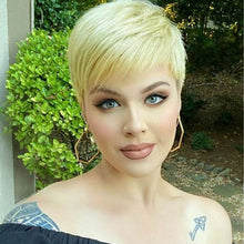 FH Short Blonde Wig - Layered Natural Fluffy Synthetic Hair, Heat Resistant P14652