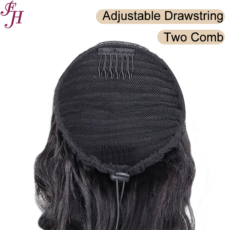 FH Wholesale Brazilian Curly Hair drawstring ponytail human hair extension