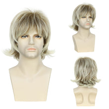 FH Mens Hair Replacement Wig Blonde Mixed Brown Synthetic Hair Full Wigs P14348