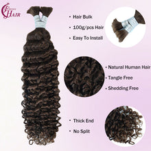 FH 1 bundle, 100 grams/pack, deep curly human hair, #4 color (dark brown-black), Bohemian style braiding loose hair, 12-24 inches.