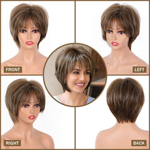 Lakihair Short Brown Pixie Cut Wigs for Women with Bangs Highlight Blonde Synthetic Short Hair Wig